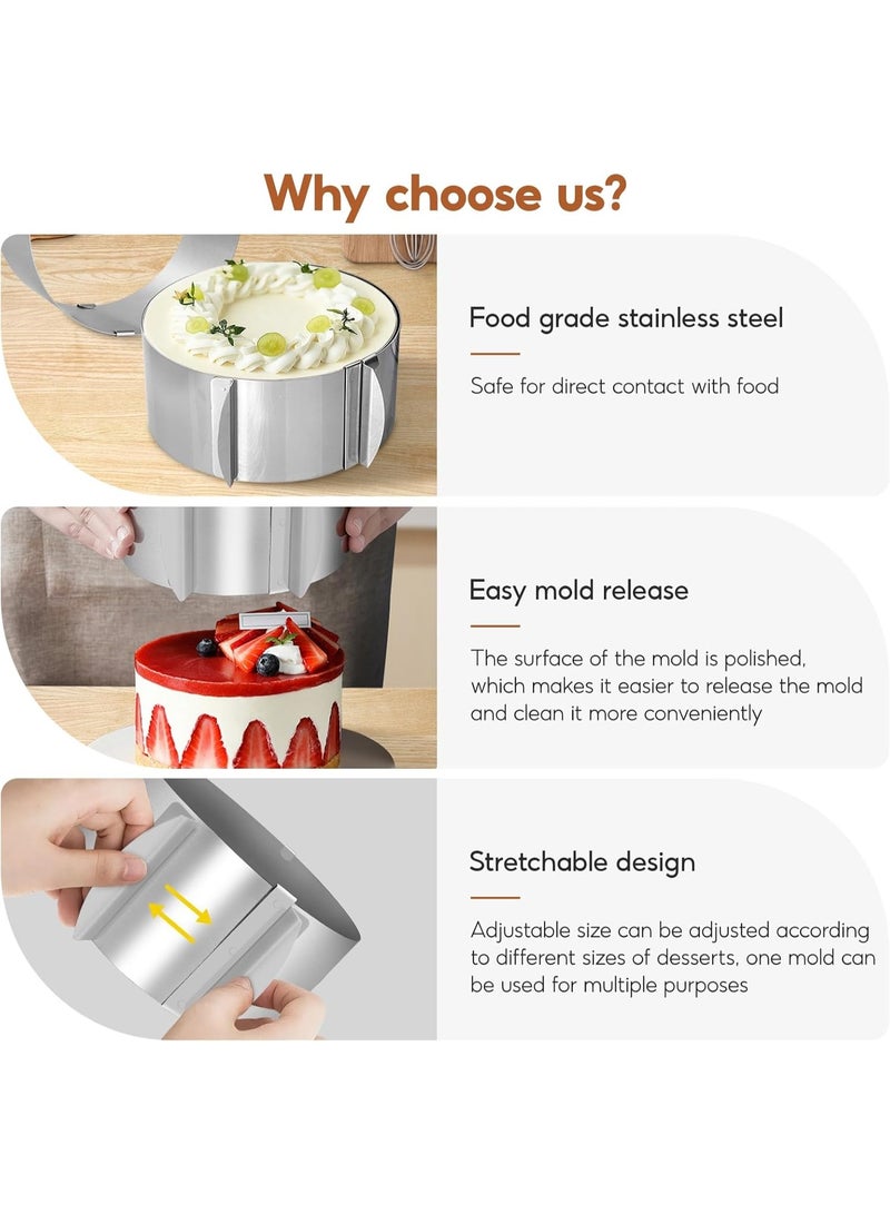 Cake Ring Adjustable16 to 30CM, Stainless Steel Mousse Ring, Cake Baking Ring, Round Cake Ring Mould for Cooking Crumpets Eggs Pastry Mousse Desserts-15CM Height - Image 4