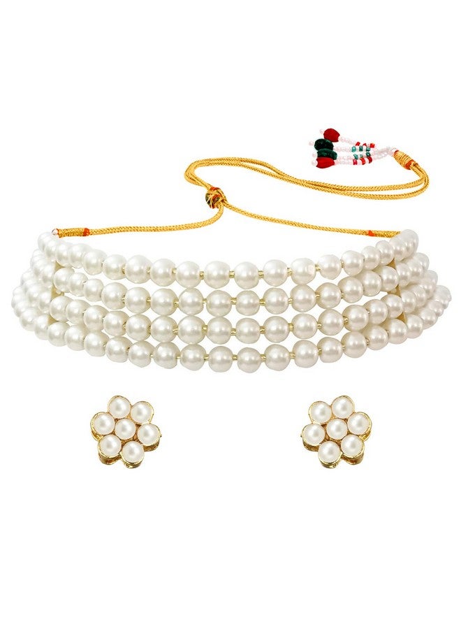 بيورا قلادة بيورا المطلية بالذهب والمزينة بحبات اللؤلؤ مع أقراط مرصعة هدية للنساء مجموعة مجوهرات تقليدية - Image 5