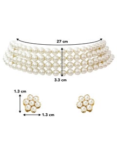 PEORA Peora Gold Plated Pearl Beaded Choker Necklace with Stud Earrings Gift for Women Traditional Jewellery Set  - Image 4