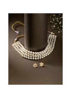 PEORA Peora Gold Plated Pearl Beaded Choker Necklace with Stud Earrings Gift for Women Traditional Jewellery Set  - Image 2