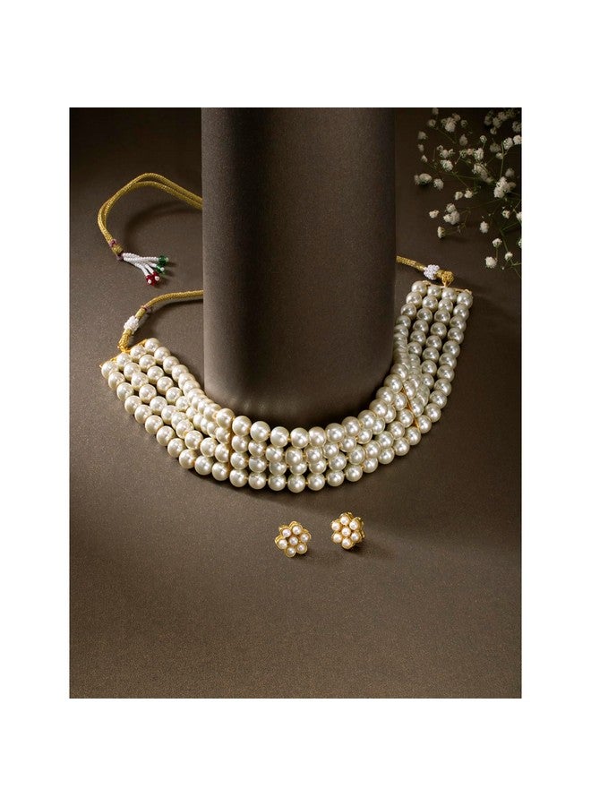 بيورا قلادة بيورا المطلية بالذهب والمزينة بحبات اللؤلؤ مع أقراط مرصعة هدية للنساء مجموعة مجوهرات تقليدية - Image 2