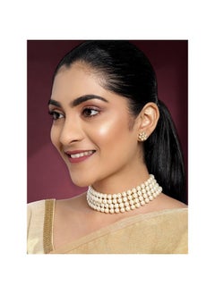 PEORA Peora Gold Plated Pearl Beaded Choker Necklace with Stud Earrings Gift for Women Traditional Jewellery Set  - Image 3