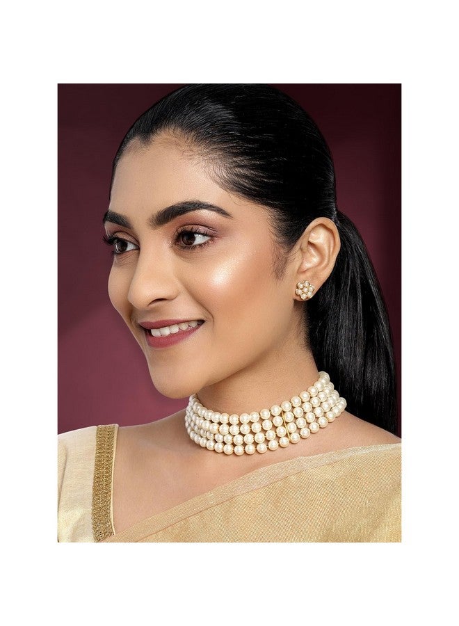 بيورا قلادة بيورا المطلية بالذهب والمزينة بحبات اللؤلؤ مع أقراط مرصعة هدية للنساء مجموعة مجوهرات تقليدية - Image 3