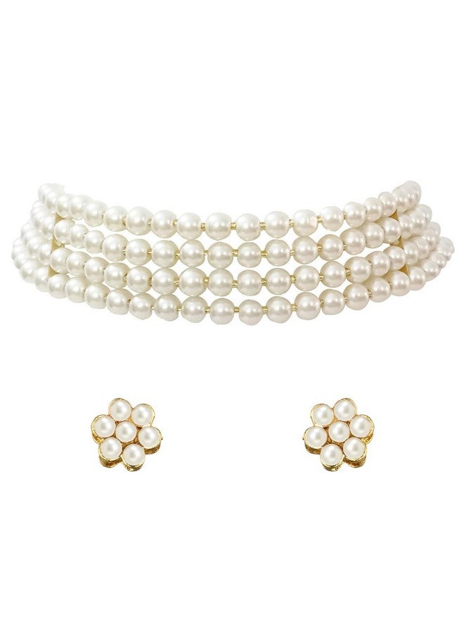 بيورا قلادة بيورا المطلية بالذهب والمزينة بحبات اللؤلؤ مع أقراط مرصعة هدية للنساء مجموعة مجوهرات تقليدية - Image 1