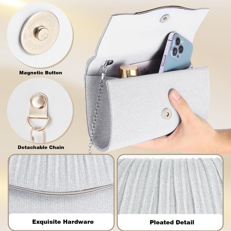 lovyoCoCo Clutch Purses for Women Formal Dressy Evening Bag Handbags Crossbody Bag for Wedding Cocktail Prom Party Elegance Charm (Silver) - Image 5