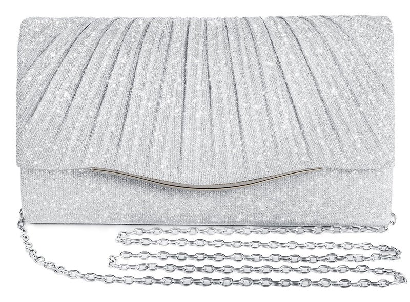 lovyoCoCo Clutch Purses for Women Formal Dressy Evening Bag Handbags Crossbody Bag for Wedding Cocktail Prom Party Elegance Charm (Silver) - Image 1