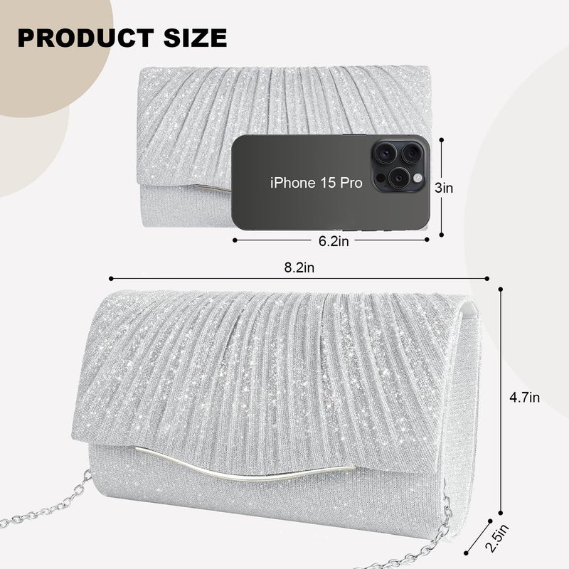 lovyoCoCo Clutch Purses for Women Formal Dressy Evening Bag Handbags Crossbody Bag for Wedding Cocktail Prom Party Elegance Charm (Silver) - Image 4