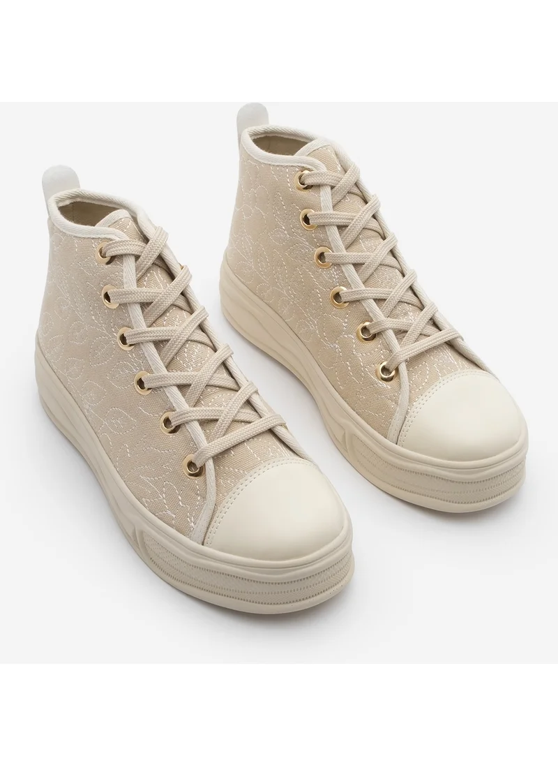 MARJIN Women's Sneaker Lace-Up Ankle Linen Embroidered Sports Shoes Havela