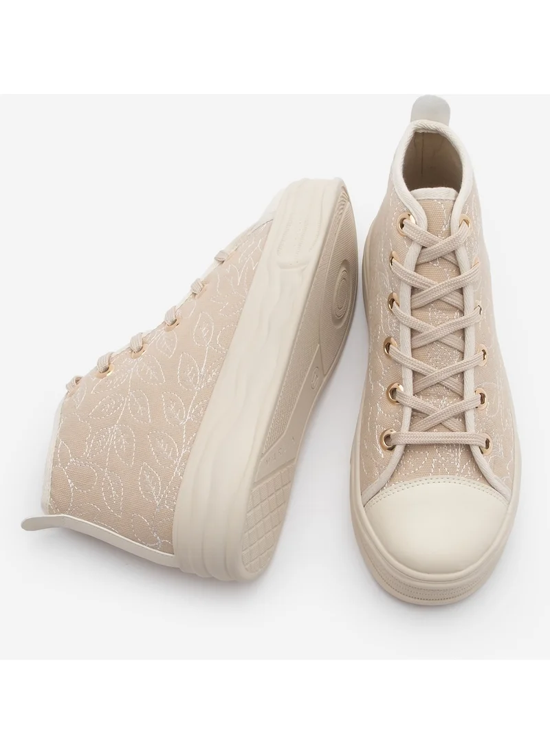 MARJIN Women's Sneaker Lace-Up Ankle Linen Embroidered Sports Shoes Havela