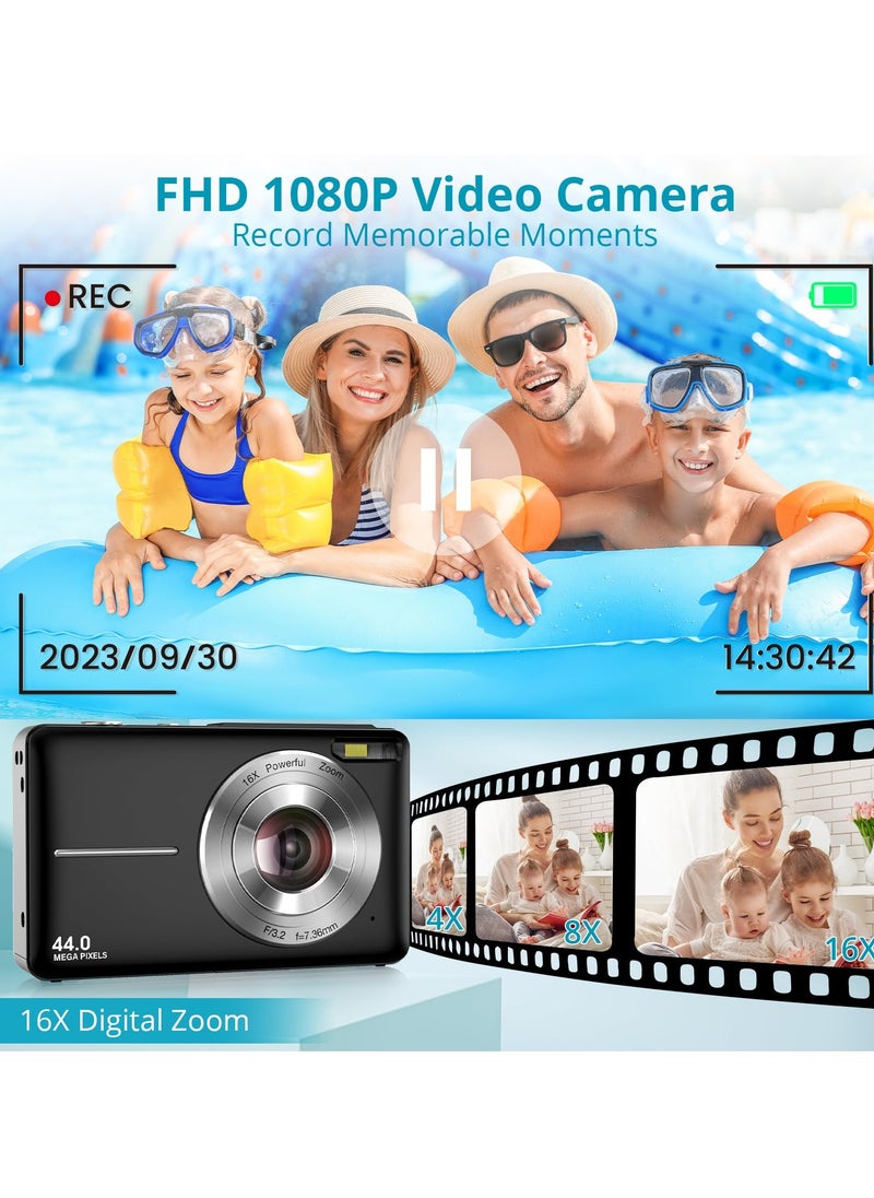 Generic - كاميرا رقمية للأطفال 1080P 44MP كاميرات رقمية للتصوير، كاميرا نقطة واطلاق رقمية للأطفال مع تقريب 16X، إضاءة إضافية، مضادة للاهتزاز، كاميرا سفر صغيرة مدمجة للأولاد والبنات والمراهقين هدية - Image 1