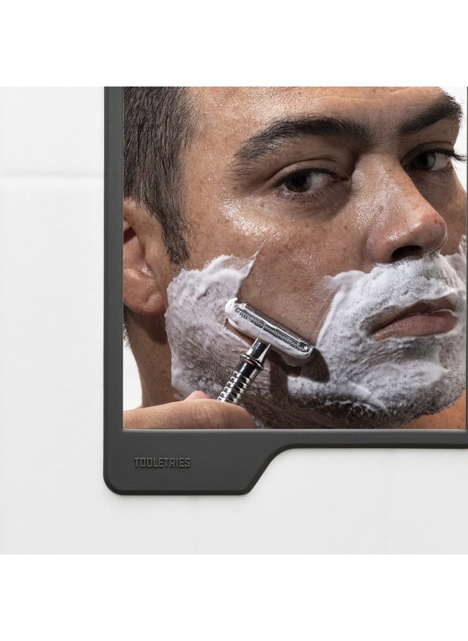 TOOLETRIES - - Oliver Shower Mirror - Premium Shower Mirror For Shaving Grooming - 100 Silicone - Shatterproof Mirror - Grips To Shiny Surfaces - No Suction Cups - No Adhesives - Charcoal - Image 1
