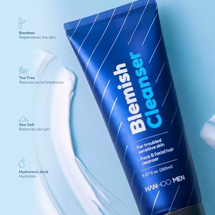 Hanhoo Men's Facial Care Kit, Blemish Cleanser 5.07 Fl. Oz., Blemish Moisturizer 2.02 Fl. Oz., Blemish Patch 36 Ct, with Bamboo, Hyaluronic Acid, and Green Tea, Men's Acne Skin Care Kit, Acne Regimen - Image 3