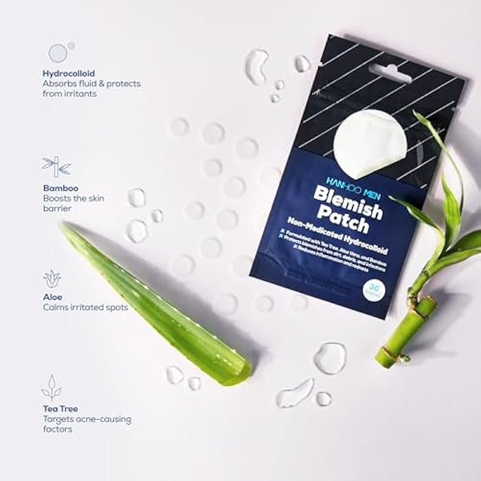 Hanhoo Men's Facial Care Kit, Blemish Cleanser 5.07 Fl. Oz., Blemish Moisturizer 2.02 Fl. Oz., Blemish Patch 36 Ct, with Bamboo, Hyaluronic Acid, and Green Tea, Men's Acne Skin Care Kit, Acne Regimen - Image 4