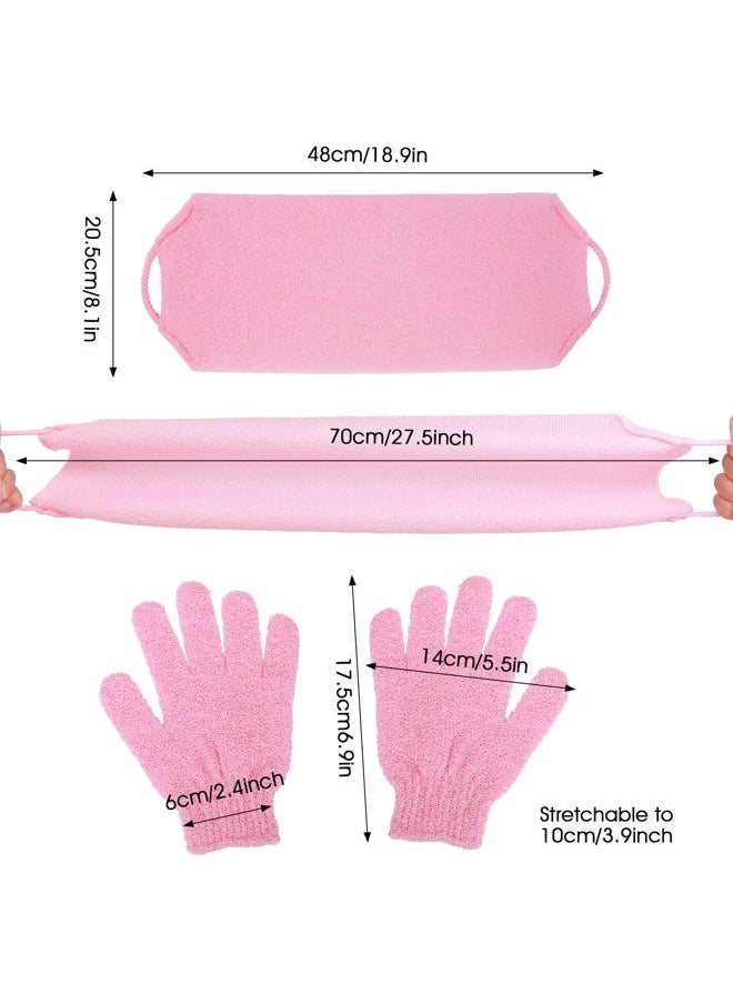 Prasacco 3-Pack Exfoliating Gloves Back Exfoliating Towel Back Washer for Shower Back Scrubber for Shower Skin Washcloth Body Exfoliator Set for Women Men, Pink  - Image 2