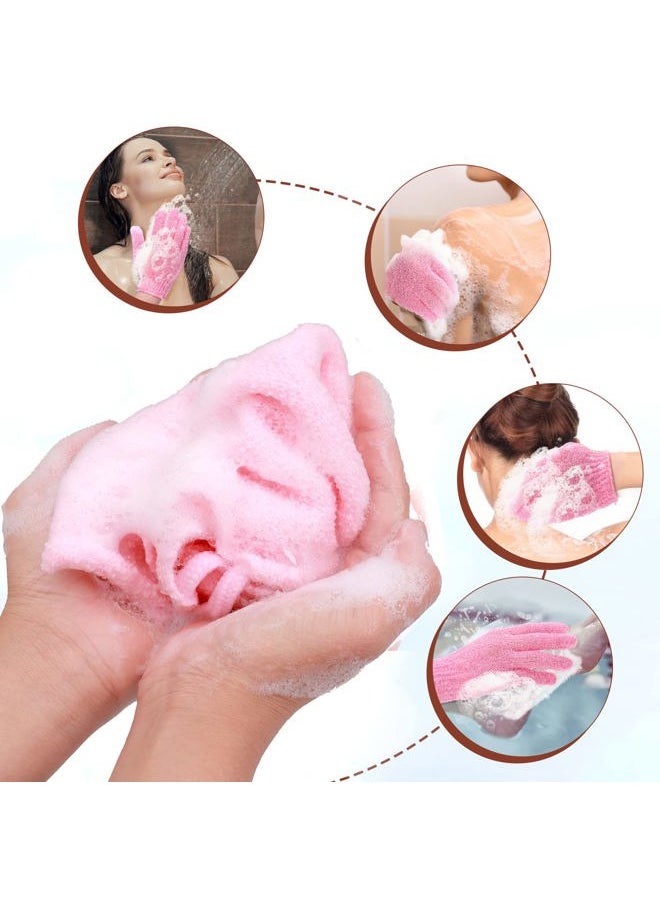 Prasacco - 3-Pack Exfoliating Gloves Back Exfoliating Towel Back Washer for Shower Back Scrubber for Shower Skin Washcloth Body Exfoliator Set for Women Men, Pink - Image 1