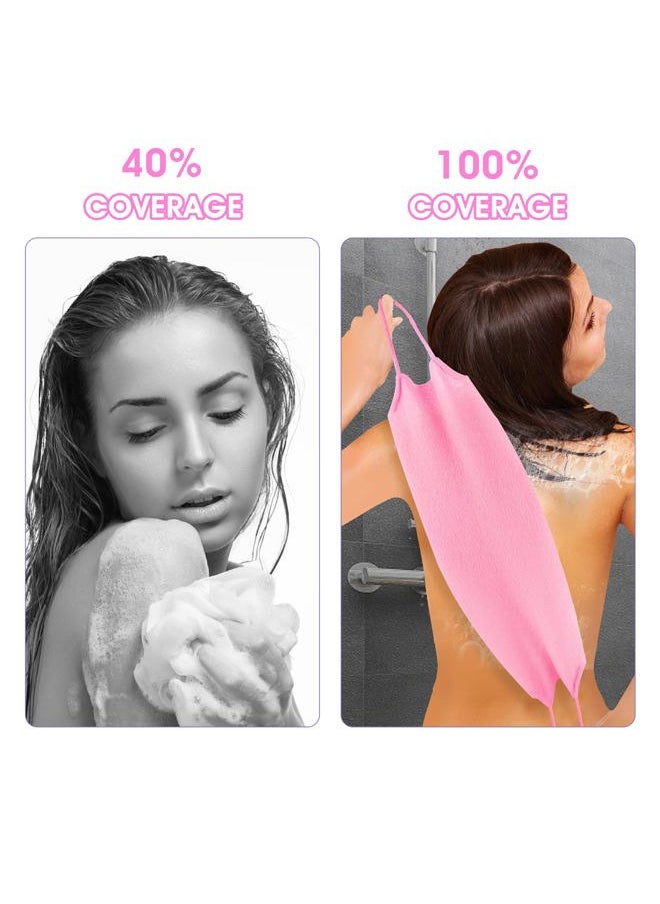 Prasacco 3-Pack Exfoliating Gloves Back Exfoliating Towel Back Washer for Shower Back Scrubber for Shower Skin Washcloth Body Exfoliator Set for Women Men, Pink  - Image 4