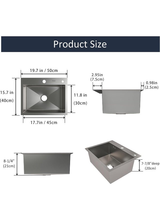 Generic - Almiftah 40 x 40 CM Stainless Steel Kitchen Sink - Large Single Bowl Undermount/Topmount Sink with Basket Strainer, 304 Grade Durable Material, Anti-Scratch Finish, Easy to Clean - Image 1