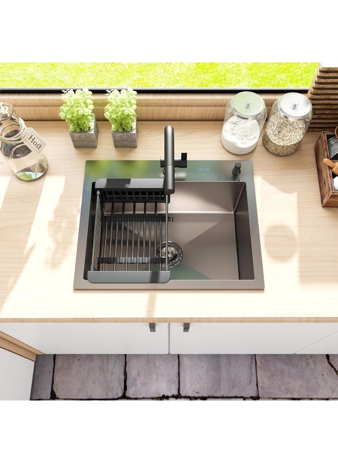 Generic - Almiftah 40 x 40 CM Stainless Steel Kitchen Sink - Large Single Bowl Undermount/Topmount Sink with Basket Strainer, 304 Grade Durable Material, Anti-Scratch Finish, Easy to Clean - Image 1
