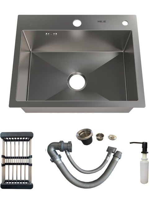 Almiftah 40 x 40 CM Stainless Steel Kitchen Sink - Large Single Bowl Undermount/Topmount Sink with Basket Strainer, 304 Grade Durable Material, Anti-Scratch Finish, Easy to Clean