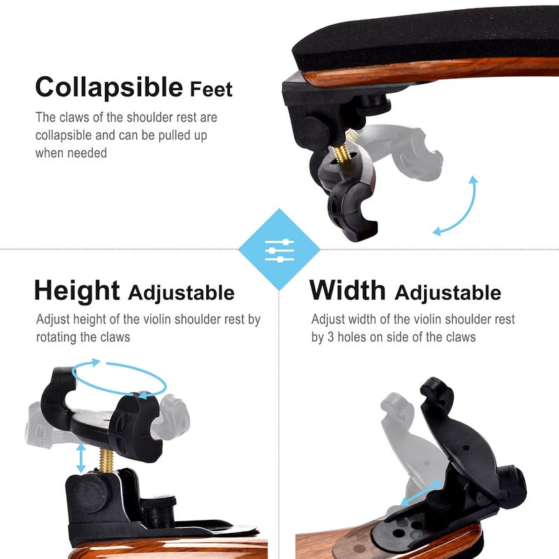 MOREYES Violin Shoulder Rest for 4/4 and 3/4, Shoulder Rest for Violin with Collapsible and Adjustable Feet, Comfortable Foam Pad and Durable Silicone Claws. - Image 2