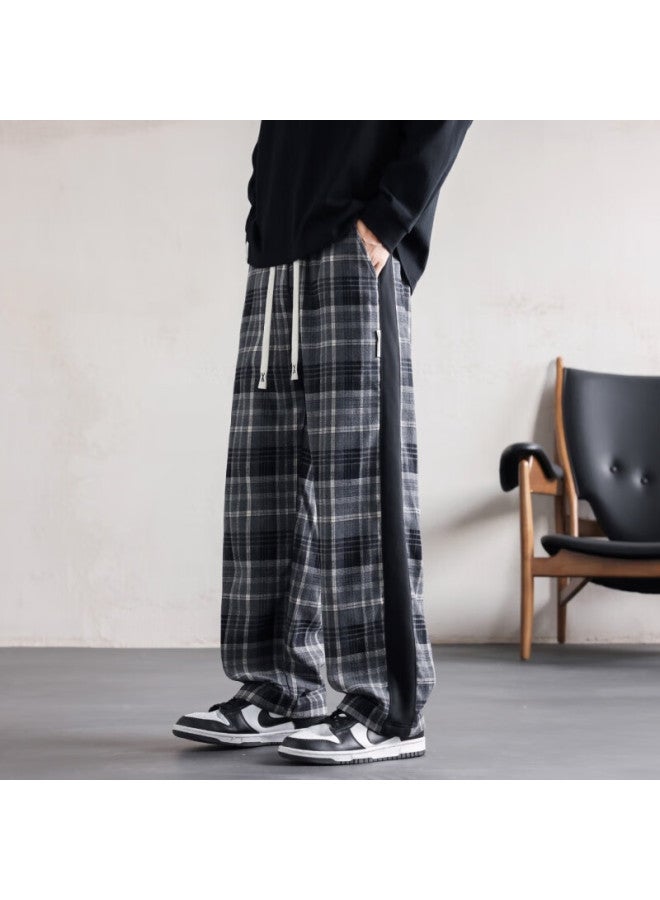 Swamp Area Vintage Plaid Straight Casual Pants Men Spring Autumn Versatile Sports Pants Draped Wide-leg Trousers Ks827 Gray 4XL - Image 2