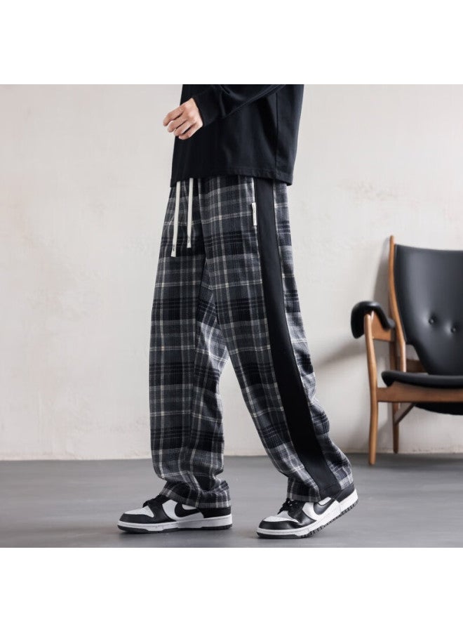 Swamp Area Vintage Plaid Straight Casual Pants Men Spring Autumn Versatile Sports Pants Draped Wide-leg Trousers Ks827 Gray 4XL - Image 4