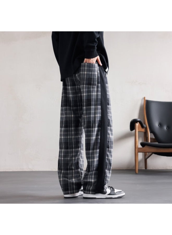 Swamp Area Vintage Plaid Straight Casual Pants Men Spring Autumn Versatile Sports Pants Draped Wide-leg Trousers Ks827 Gray 4XL - Image 5