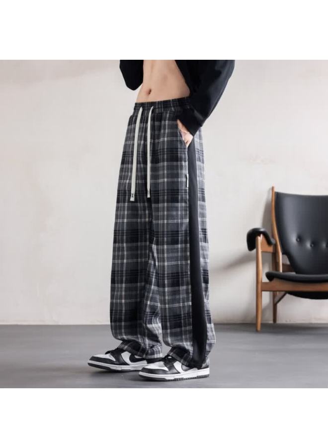 Swamp Area Vintage Plaid Straight Casual Pants Men Spring Autumn Versatile Sports Pants Draped Wide-leg Trousers Ks827 Gray 4XL - Image 3