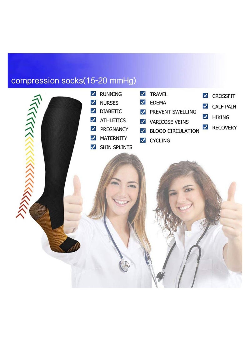 SYOSI جوارب ضغط نحاسية للرجال والنساء، جوارب ضغط مشبعة بالنحاس، جوارب ضغط نحاسية ماصة للرطوبة للجري الطبي والمشي لمسافات طويلة وركوب الدراجات 15-20 ملم زئبقي (أسود/أبيض، L/XL) - Image 4