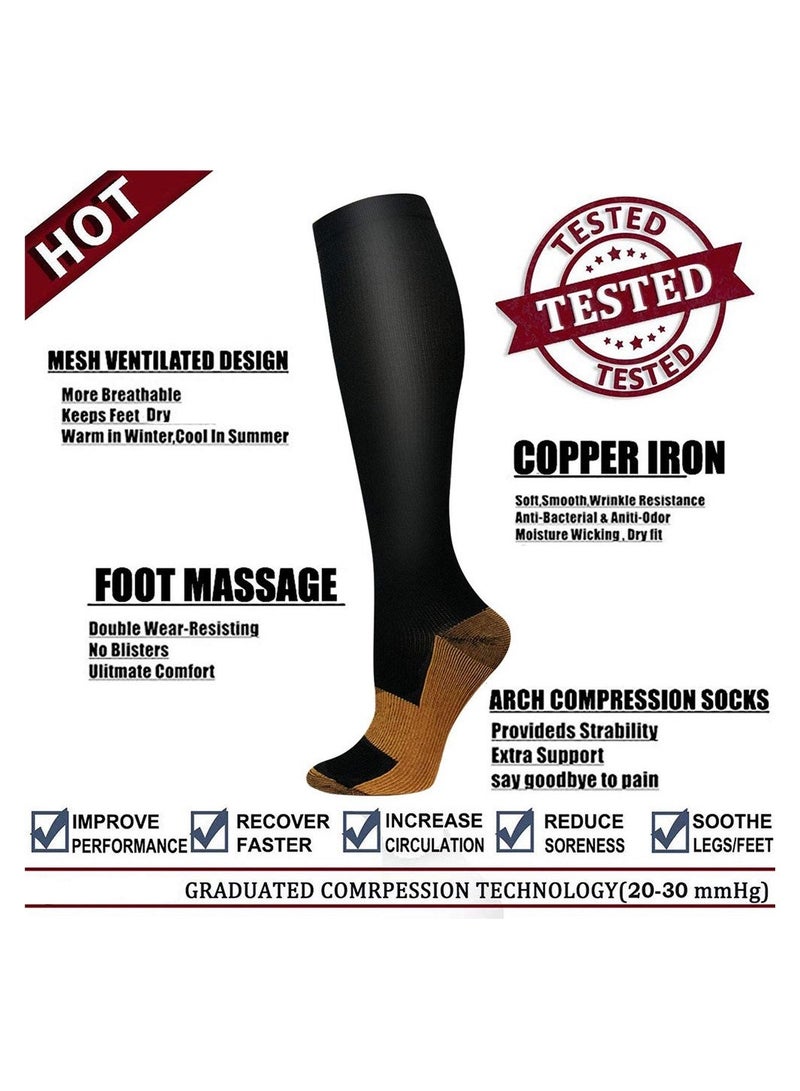 SYOSI جوارب ضغط نحاسية للرجال والنساء، جوارب ضغط مشبعة بالنحاس، جوارب ضغط نحاسية ماصة للرطوبة للجري الطبي والمشي لمسافات طويلة وركوب الدراجات 15-20 ملم زئبقي (أسود/أبيض، L/XL) - Image 2