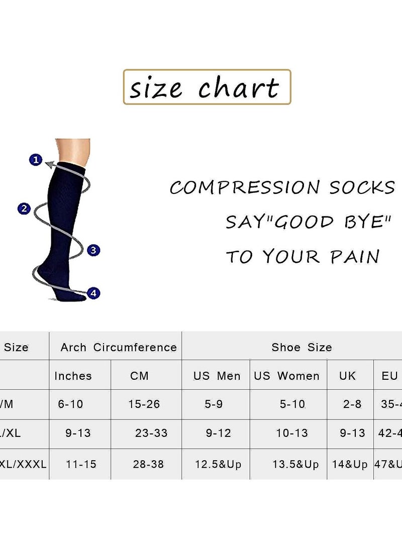 SYOSI جوارب ضغط نحاسية للرجال والنساء، جوارب ضغط مشبعة بالنحاس، جوارب ضغط نحاسية ماصة للرطوبة للجري الطبي والمشي لمسافات طويلة وركوب الدراجات 15-20 ملم زئبقي (أسود/أبيض، L/XL) - Image 3