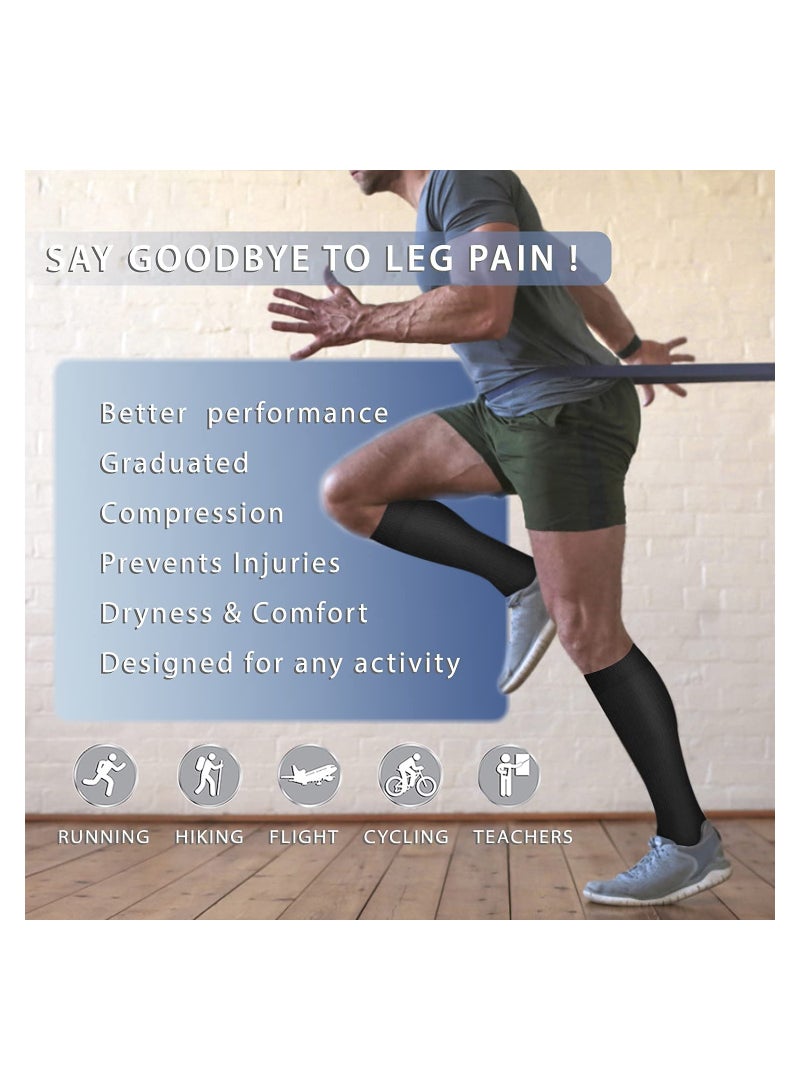 SYOSI جوارب ضغط نحاسية للرجال والنساء، جوارب ضغط مشبعة بالنحاس، جوارب ضغط نحاسية ماصة للرطوبة للجري الطبي والمشي لمسافات طويلة وركوب الدراجات 15-20 ملم زئبقي (أسود/أبيض، L/XL) - Image 5