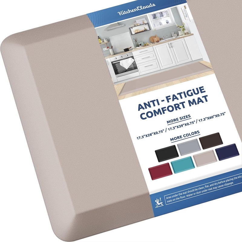 KitchenClouds Kitchen Mat Cushioned Anti Fatigue Kitchen Rug 0.75inch Waterproof Non Slip Kitchen Rugs and Mats Standing Desk Mat Comfort Floor Mats for Kitchen Sink Office (17.3"x60",Khaki) - Image 1