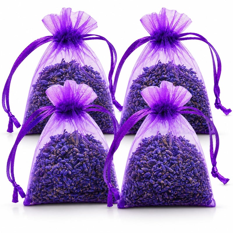 Natural Dried Lavender Sachets Bags (4-Pack) - Premium Organic Lavender Buds Air Freshener & Deodorizer for Wardrobe, Closets, Drawers, Cars & Sleep Aromatherapy - Long-Lasting Home Fragrance - Image 1