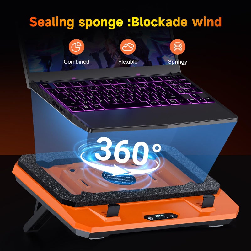 IETS GT300 Upgraded Laptop Cooling Pad with Adjustable Stand, Turbo Boosted Cooler for Rapid Cooling 10-17inch Gaming Laptop, Flexible Sealing Ringï¼ŒFeaturing Air Filtration and USB Hub - Image 3