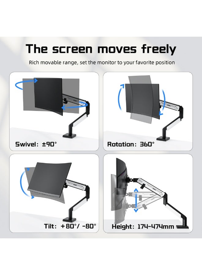 ETHU Heavy Duty Dual Monitor Arm for 17-38 inch 2-14KG Screens, Monitor Desk Mount with Gas Spring, Full Adjustable VESA Monitor Mount, Dual Monitor Stand with Ergonomic Design, Black & White - Image 4