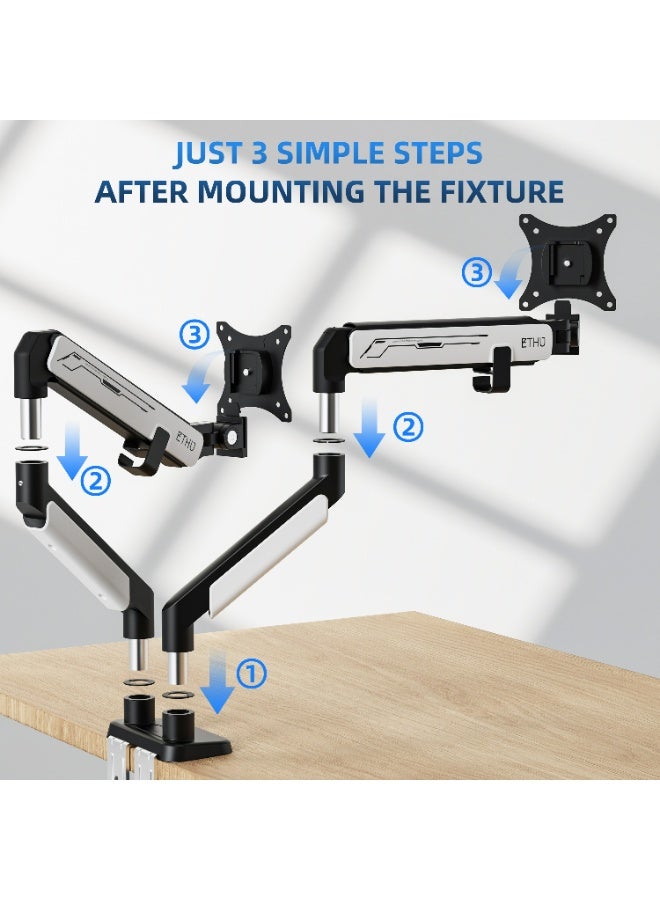 ETHU Heavy Duty Dual Monitor Arm for 17-38 inch 2-14KG Screens, Monitor Desk Mount with Gas Spring, Full Adjustable VESA Monitor Mount, Dual Monitor Stand with Ergonomic Design, Black & White - Image 2