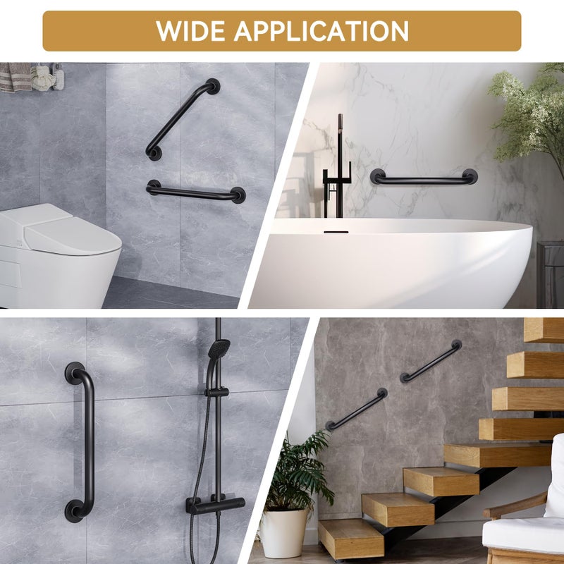 AmazerBath Shower Grab Bars for Seniors Anti Slip, Bath Safety Grab Bar for Needy, Stainless Steel Bathroom Safety Grab Bars, Thickened Bar Bigger Base Holds 500LBS, 12" L x 1" D, Black - Image 5