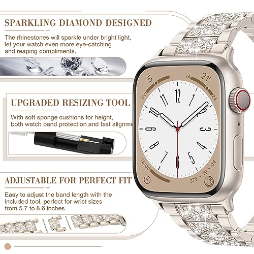 MARGE PLUS Compatible with Apple Watch Bling Band Women 38mm 40mm 41mm 42mm Series 11 10 9 8 7 6 5 4 3 2 1 SE, Upgraded Sparkle Replacement Bracelet iWatch Band, Diamond Rhinestone Stainless Steel Metal Strap - Image 3