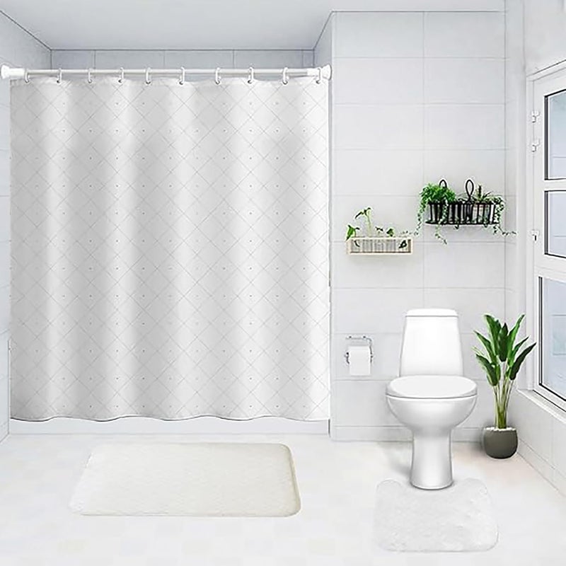 Kuber Industries Kuber Industries Shower Curtain & Bathmat Set | Non-Slip Bath mats for Bathroom | Easy-Slide Curtains | Polyester Curtain or Bathmat for Bath Décor | YX0148-3T | 3 Pcs Set | Multicolor  - Image 1