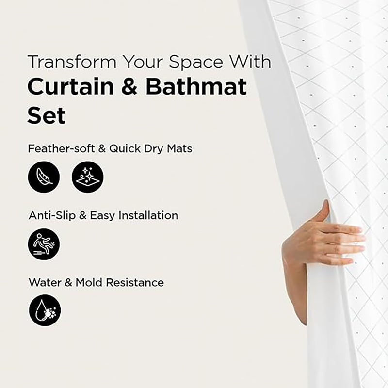 Kuber Industries Kuber Industries Shower Curtain & Bathmat Set | Non-Slip Bath mats for Bathroom | Easy-Slide Curtains | Polyester Curtain or Bathmat for Bath Décor | YX0148-3T | 3 Pcs Set | Multicolor  - Image 2