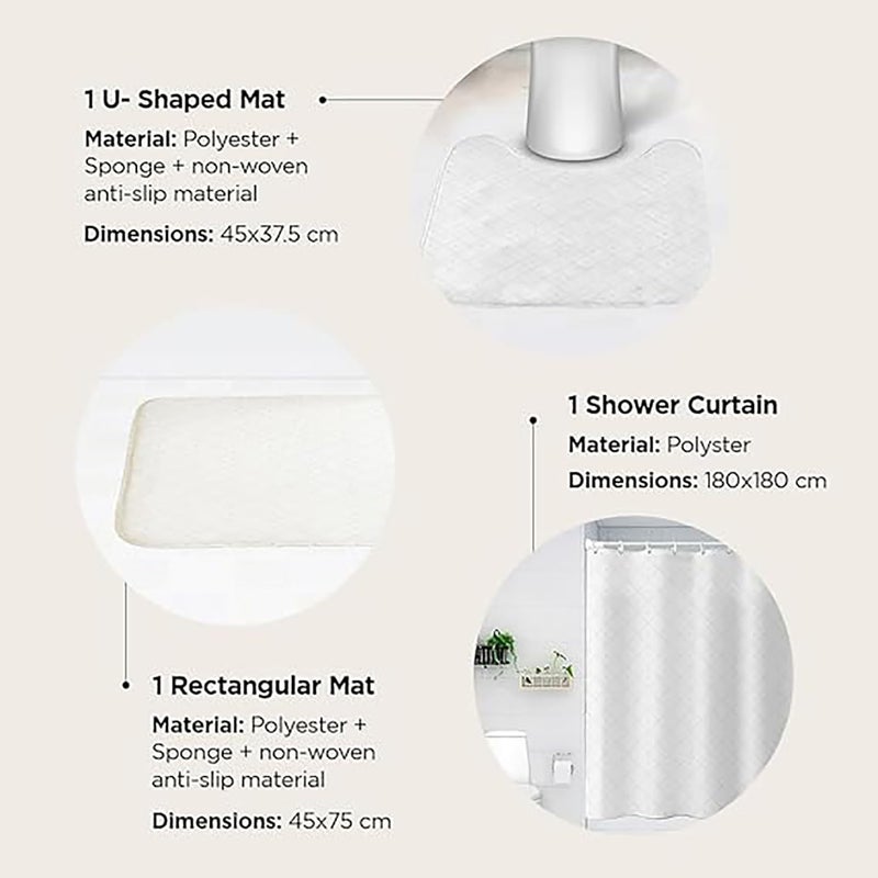 Kuber Industries Kuber Industries Shower Curtain & Bathmat Set | Non-Slip Bath mats for Bathroom | Easy-Slide Curtains | Polyester Curtain or Bathmat for Bath Décor | YX0148-3T | 3 Pcs Set | Multicolor  - Image 3