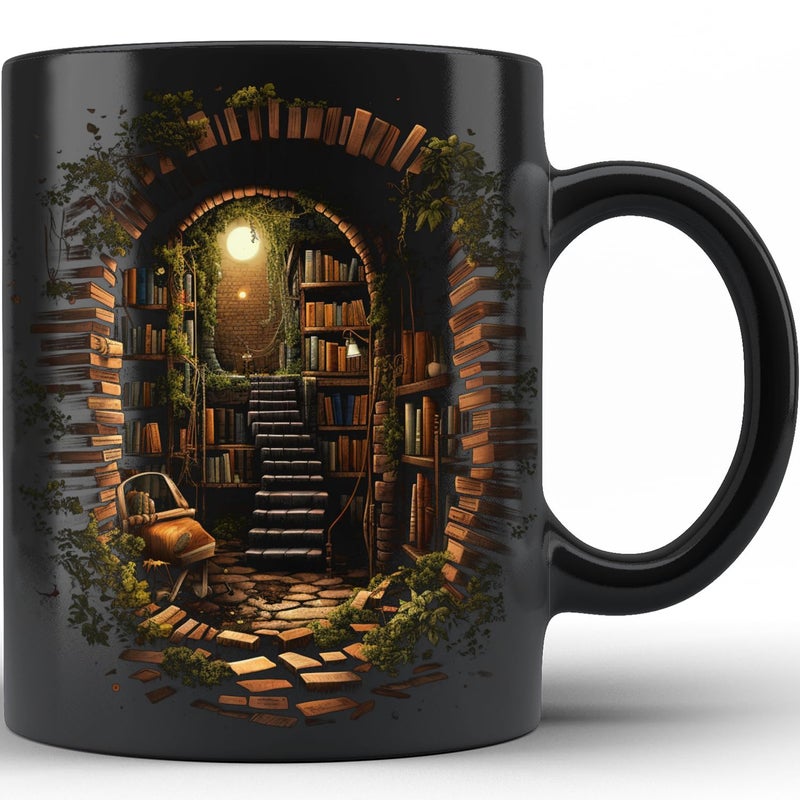 KALIDHAR Vintage Bookshelf Mug For Women Men Book Lovers Gifts Bookish Gifts Wall Hole Library Book Coffee Mug Reading Gifts For Librarian Bookworm Gift Idea for Readers Book Lovers Coffee Mug 11oz Black - Image 1