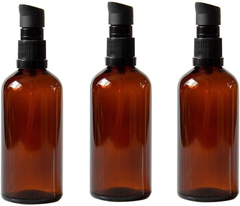 3PCS 100ml / 3.34oz Empty Refillable Amber Glass Cosmetic Pump Press Lotion Bottles Makeup Sample Packing Cream Lotion Bath Shower Conditioner Storage Container Dispenser Vial Pot
