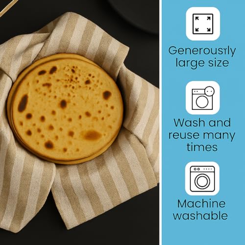Värde® 2 PC Double Layer Roti Wrap/Chapati Cover–Premium Cotton Cloth for Roti, Paratha, Phulka, Hot Case | Kitchen Chapati Cloth with Flaps | Soft & Durable Cotton Seed Fabric (Blue&Beige, Pack of 2) - Image 4