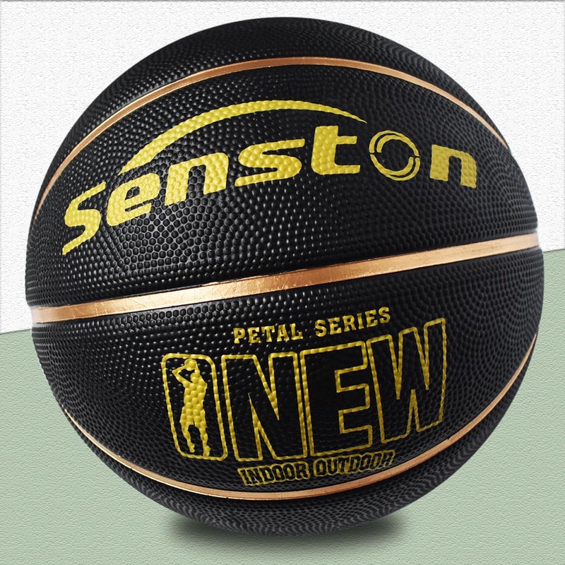 Senston 27.5''/29.5'' Outdoor Basketball Excellent Elasticity/Grip Rubber Basketballs with Pump, Durable Size 5/7 Men Basketball (Black/Gold, Size 5/27.5'') - Image 2