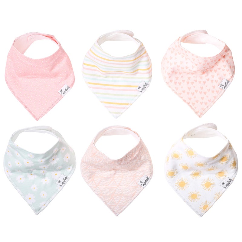 Copper Pearl Copper Pearl 6 Pack Soft Cotton Baby Bibs for Drooling and Teething Absorbent Drool Bibs for Baby Girl Adjustable to Fit Newborns to Toddlers Tons of Styles Sunny Set