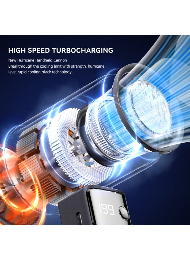 ZONIX Portable Handheld Fan with 199-Speed Adjustable - ICE Ceramic Cooling, 4000mAh Battery, Digital Display, 3-in-1 Foldable Turbo Fan for Travel/Camping/Office (Black) - Image 2