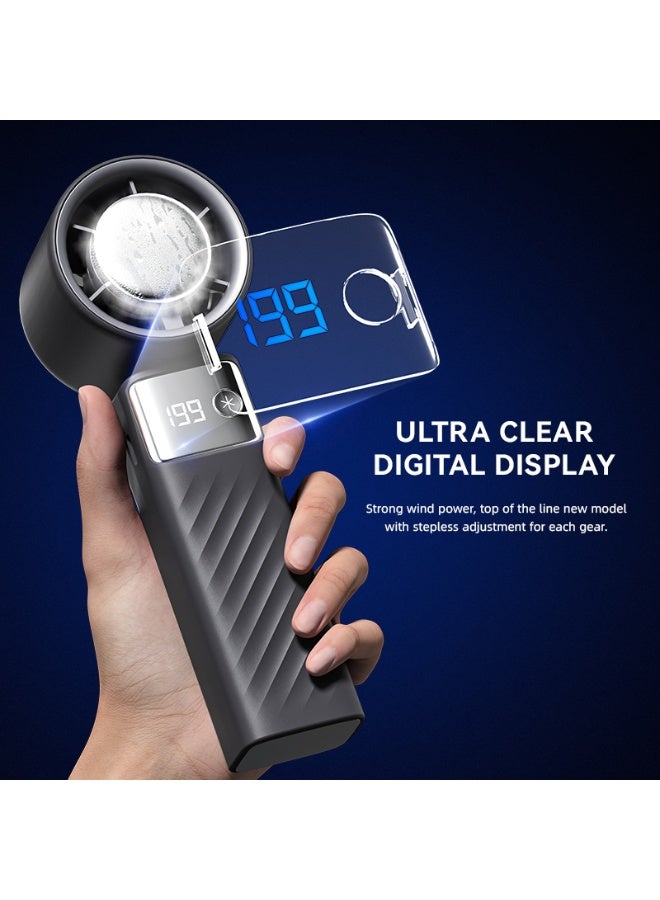 ZONIX Portable Handheld Fan with 199-Speed Adjustable - ICE Ceramic Cooling, 4000mAh Battery, Digital Display, 3-in-1 Foldable Turbo Fan for Travel/Camping/Office (Black) - Image 4