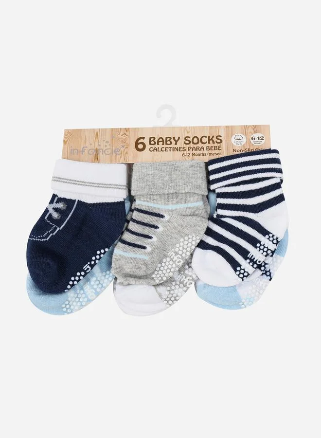 الطفولة Pack of 6 - Baby Cotton Anti Slip Turn Head Socks 0-6M